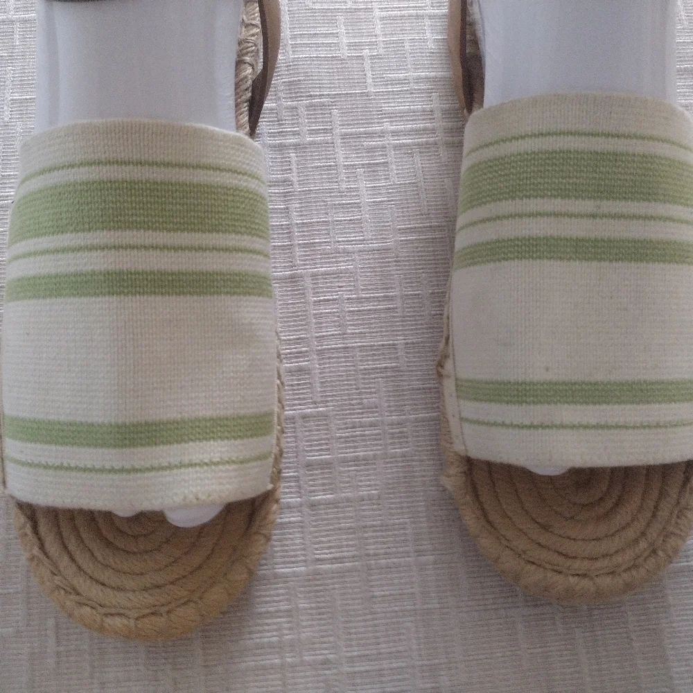 Tory Burch Logo Espadrille Sandals Shoes Womens Sz 8.5 Brown Green Beige Strappy